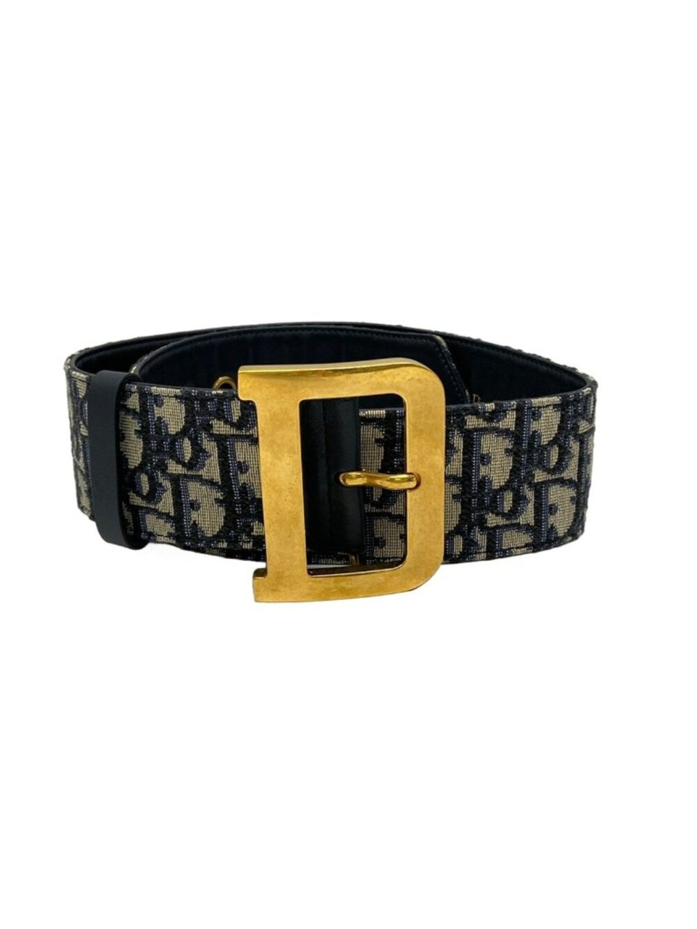 Dior Belt 75 Gold Navy Ivory D Buckle Oblique